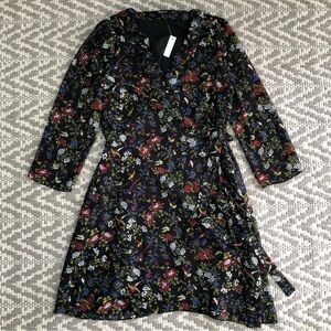 Madewell sheer sleeve ruffle wrap dress in finch floral size small